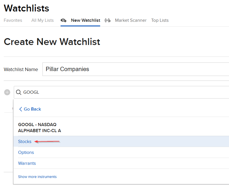 IBKR Configure new watchlist part 2