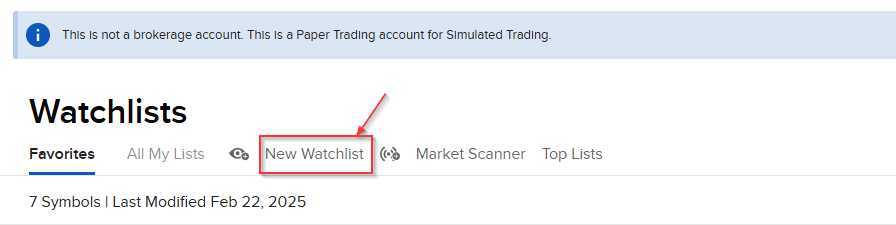 IBKR Create new watchlist
