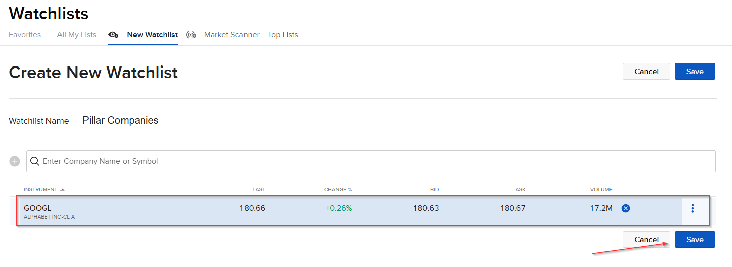 IBKR Save new watchlist