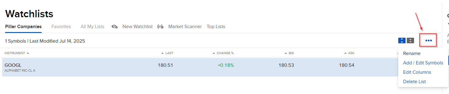 IBKR Watchlist add or remove