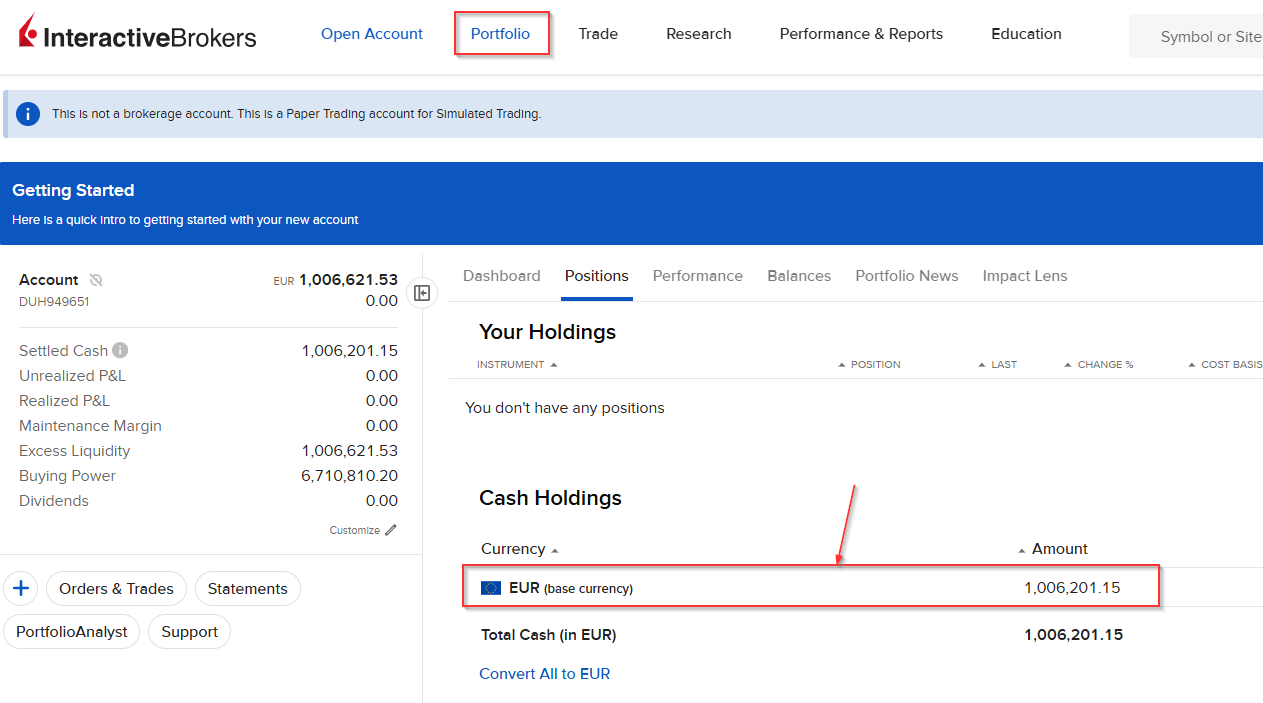 IBKR Currency exchange from Portfolio Positions