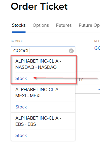 IBKR Order Ticket GOOGL - Stock