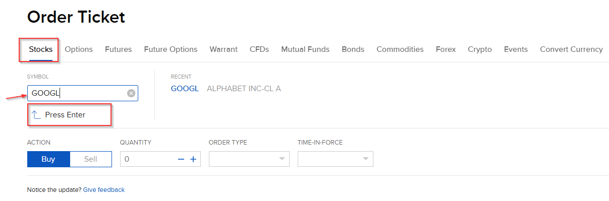 IBKR Order Ticket GOOGL