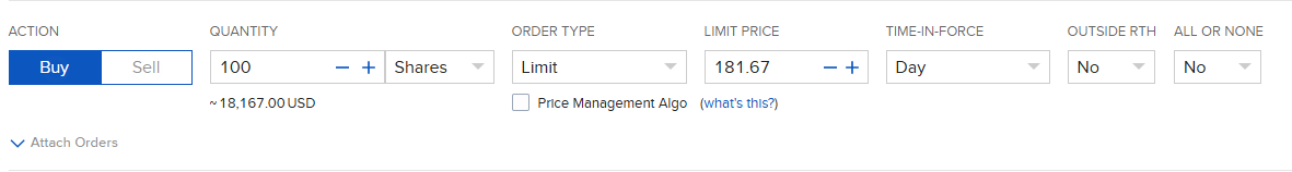 IBKR Limit order type
