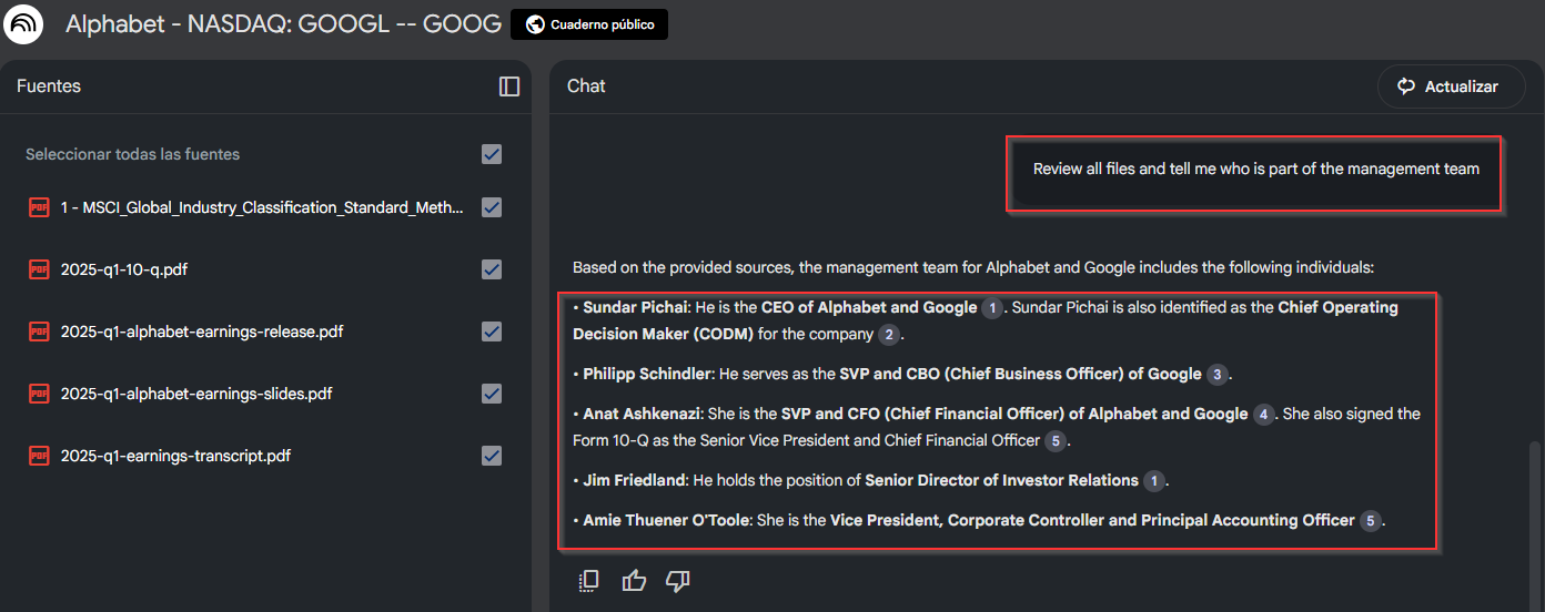 Management Team NotebookLM