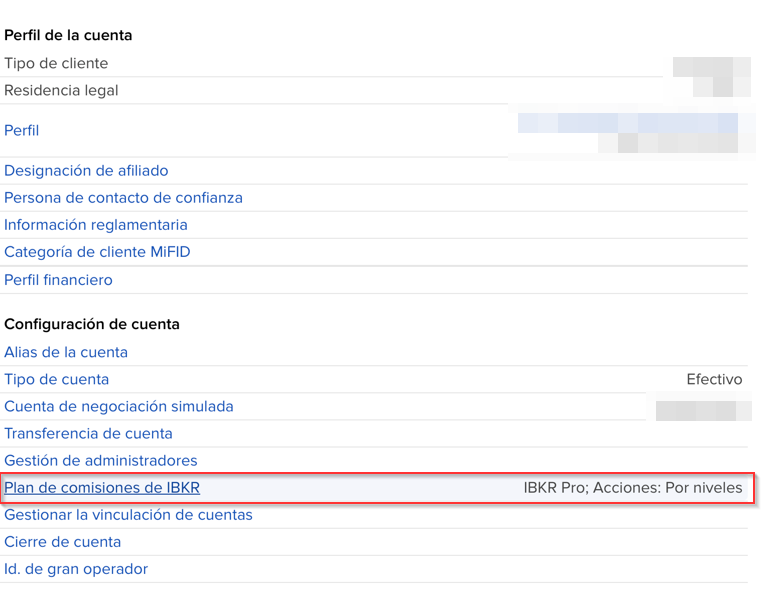 IBKR Seleccionar plan de comisiones