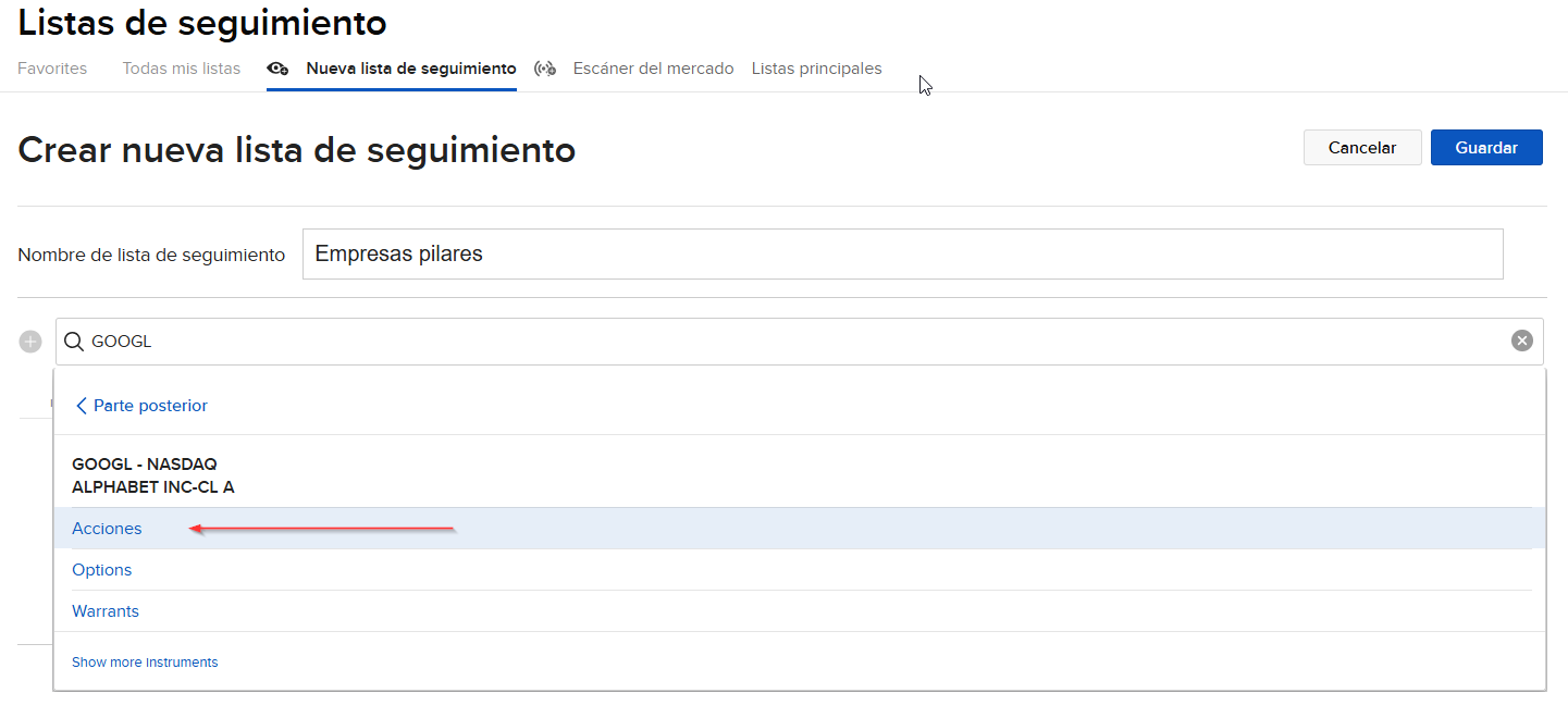 IBKR Configurar nueva lista de seguimiento parte 2