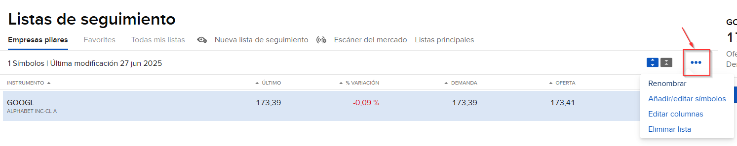 IBKR Lista de seguimiento añadir o eliminar