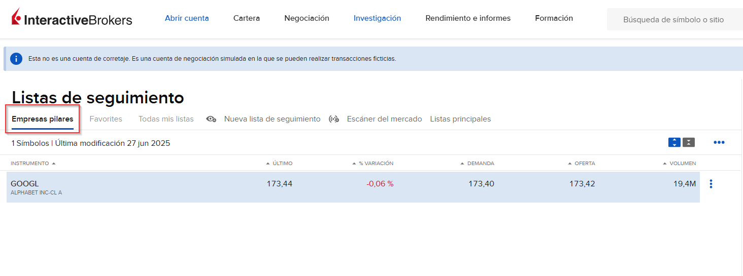 IBKR Lista de seguimiento creada