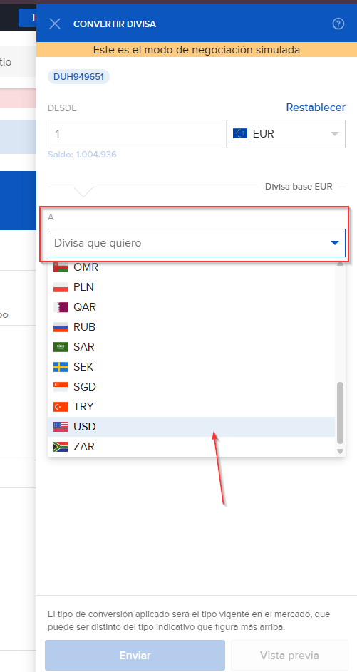 IBKR Cambio divisas desde Cartera Posiciones