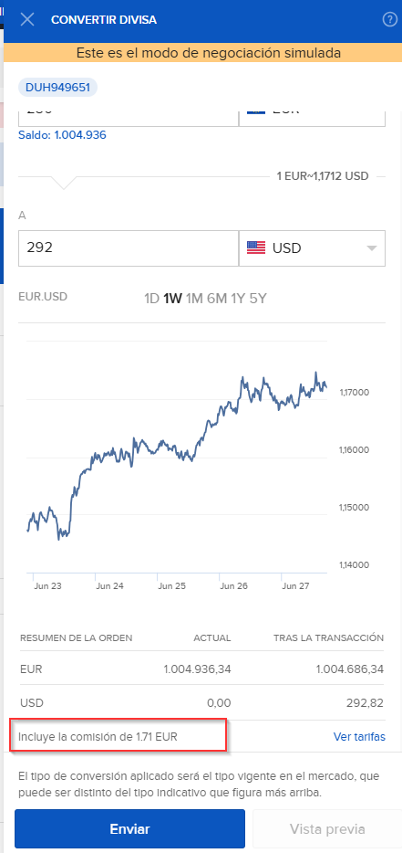 IBKR Cambio divisas desde Cartera Posiciones