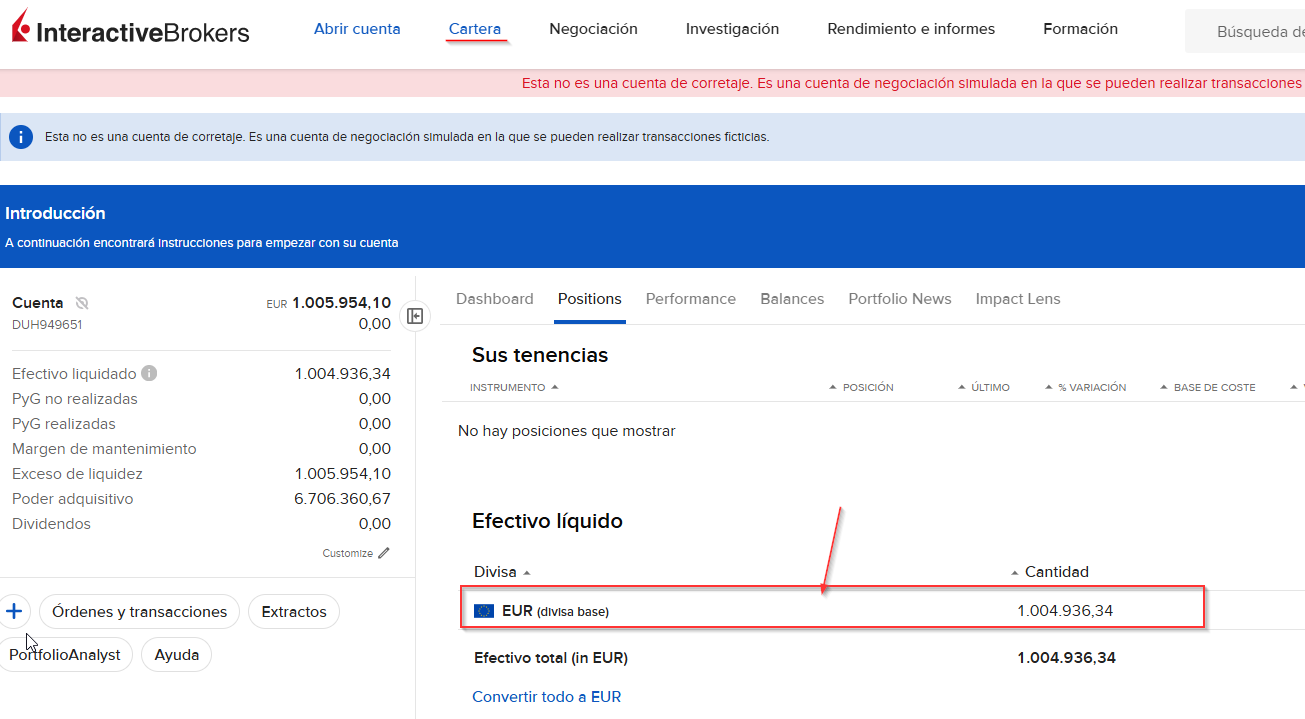 IBKR Cambio divisas desde Cartera Posiciones