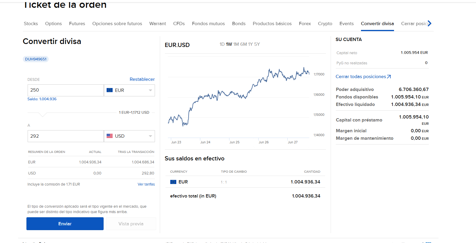 IBKR Cambio divisas desde Ticket Orden