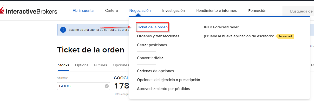 IBKR Ticket de orden