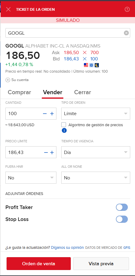 IBKR Orden de venta